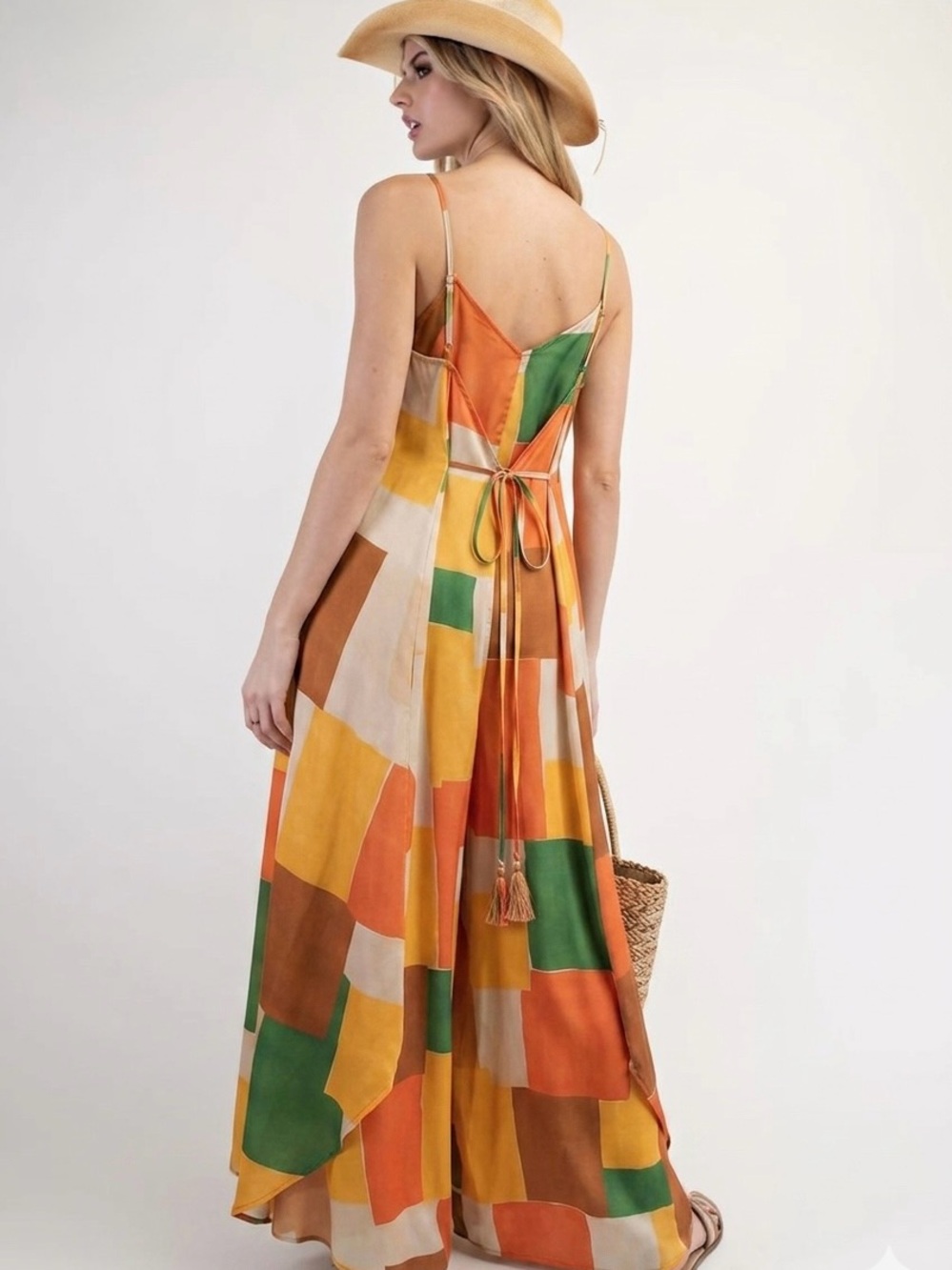 NWT Easel Geometric Colorblock Boho Wide Leg Jumpsuit - Size M - Picture 2 of 7